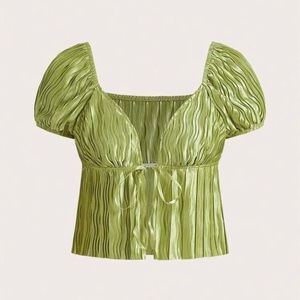 Tie Front Puff Sleeve
Peplum Blouse
Lime Green / L(8/10)